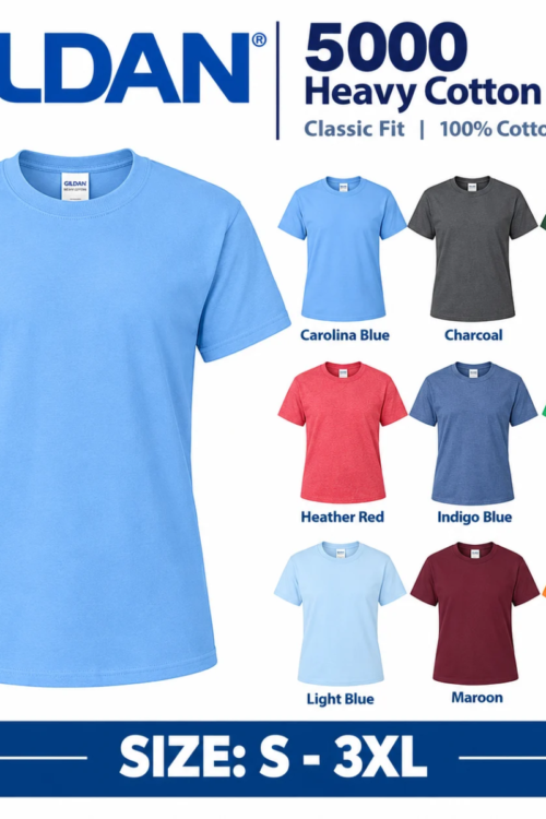 Gildan 5000 Heavy Cotton T-Shirt – Unisex Blank 100% Cotton Short Sleeve Crewneck Tee, Sizes S–3XL